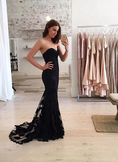 Black Lace Prom Dress, Evening Gown, Graduation School Party Dress, Winter Formal Dress empire Waist empire Black Lace Prom Dress, Evening Gown, Graduation School Party Dress, Winter Formal Dress empire Waist empire