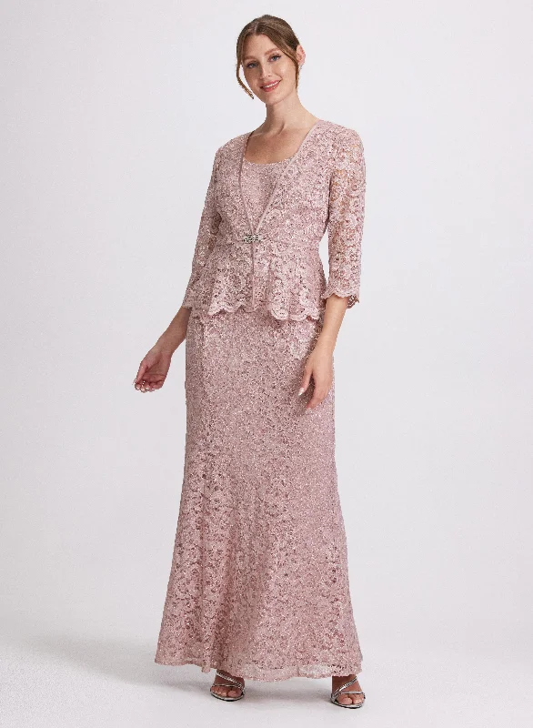 Glitter Lace Dress & Jacket Set Tailored Jacket Straight Jacket A-Line Jacket
