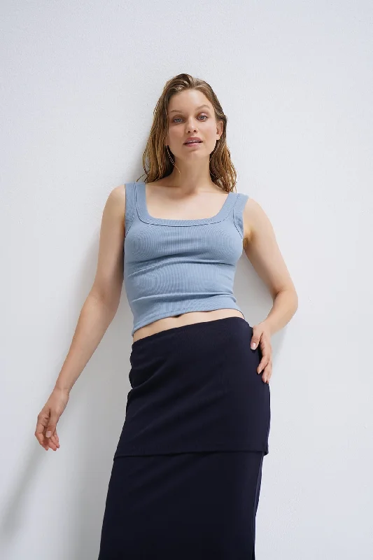 Dustin Ribbed Tank - Faded Blue silver tank top