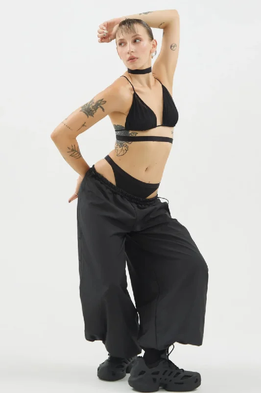Queen Wear String Play Cargo Pants - Black Elegant High-Waist Pants