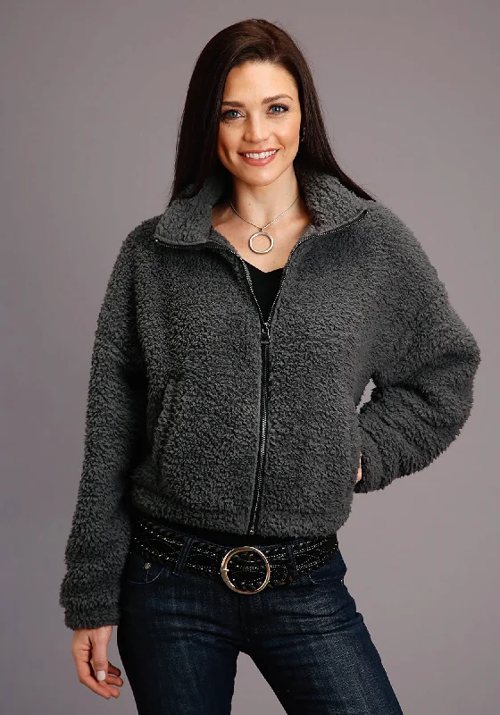 Stetson Womens Charcoal Polyester Fuzzy Teddy Bear Fleece Jacket Fleece Jacket Down Jacket Feather Jacket