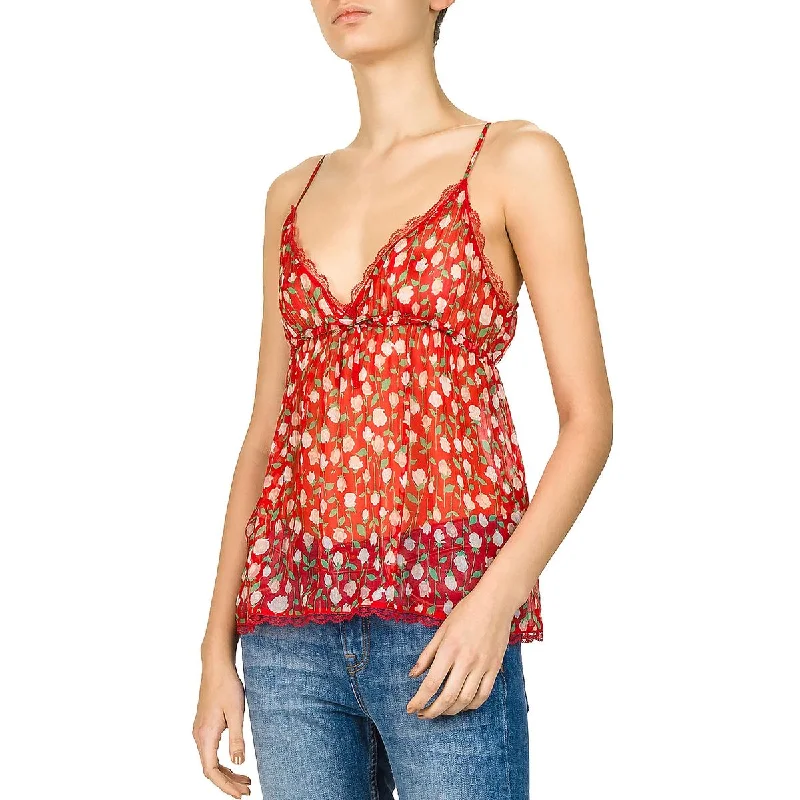 The Kooples Womens Rosa Rosa Sheer Floral Tank Top peekaboo tank top