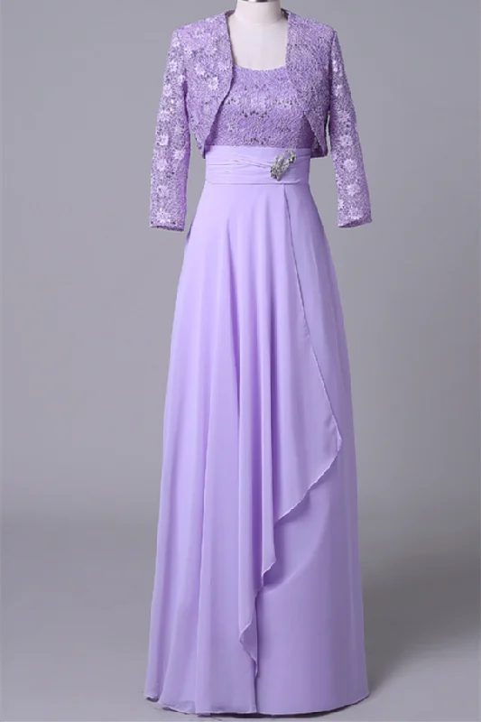 Two-Piece Lace Chiffon Ruffles Mother of the Bride with Cardigan Stylish Fashionable Trendy