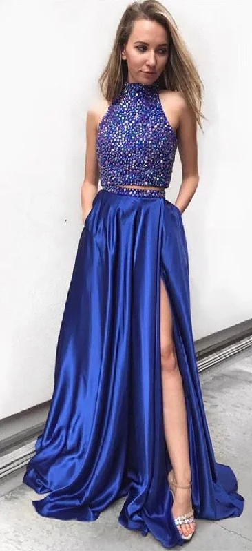 Royal Blue Prom Dress Halter Neckline, Prom Dresses, Evening Gown, Graduation School Party Dress, Winter Formal Dress Sequined Elegant Party Royal Blue Prom Dress Halter Neckline, Prom Dresses, Evening Gown, Graduation School Party Dress, Winter Formal Dress Sequined Elegant Party