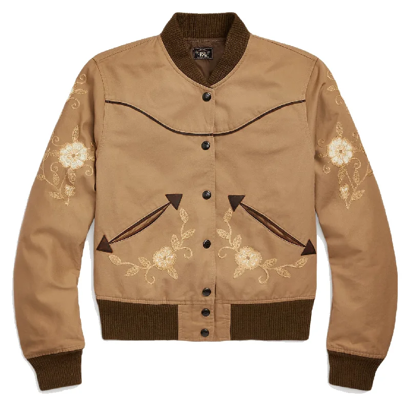 RRL by Ralph Lauren Womens Embroidered Sateen Western Jacket Khaki Tan Jacket Blazer Coat RRL by Ralph Lauren Womens Embroidered Sateen Western Jacket Khaki Tan Jacket Blazer Coat