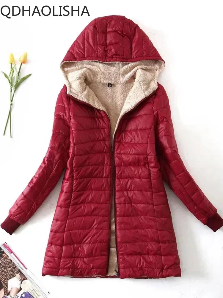 Women's Jacket Warm Hooded Slim Cotton Coat Casual Long Sleeves Oversized Winter New in Outerwears Korean Fashion Woman Clothes Corduroy Jacket Velvet Jacket Brocade Jacket
