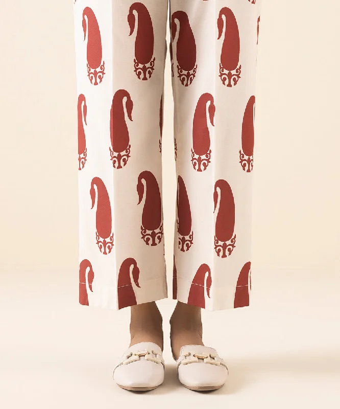 Printed Cambric Straight Pants Soft Wool Pants