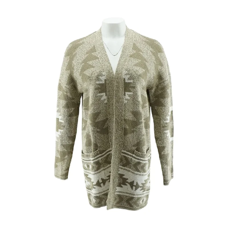 Beige Misc. Cardigan Sweater Solid Print Embellished