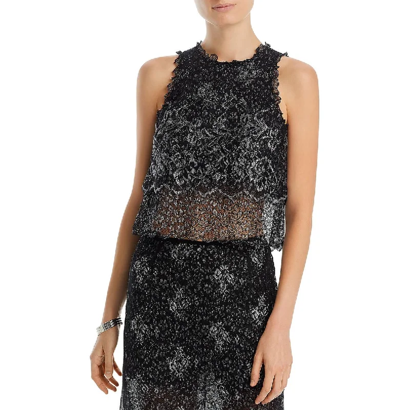 Cinq a Sept Womens Adalaide Metallic Lace Tank Top slim fit tank