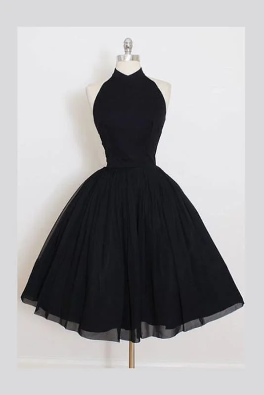 Black Sleeveless Homecoming Simple Halter Party Dresses Tea Length Graduation Dress Tunics Timeless classic Black Sleeveless Homecoming Simple Halter Party Dresses Tea Length Graduation Dress Tunics Timeless classic