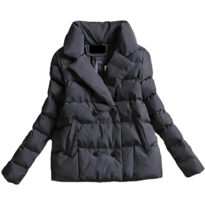 Autumn Winter Down Cotton-Padded Jacket Women 2023 New Short Fashion Suit Collar Outerwear Pure Colour Long Sleeve Coat Female Tiered Jacket Buttoned Jacket Zippered Jacket