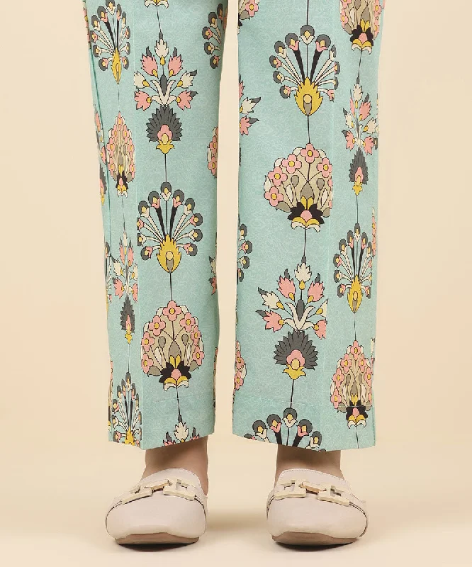 Printed Cambric Straight Pants Chic Faux Leather Pants