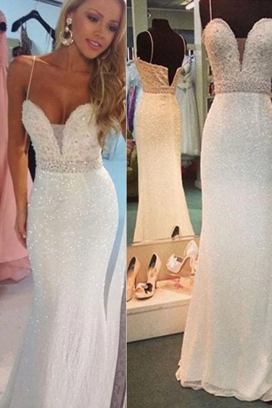 Precious Marvelous Attractive Sexy White Beaded Spaghetti Straps Mermaid Evening Party Dresses Sparkly Prom Gown Tunics New arrival Precious Marvelous Attractive Sexy White Beaded Spaghetti Straps Mermaid Evening Party Dresses Sparkly Prom Gown Tunics New arrival