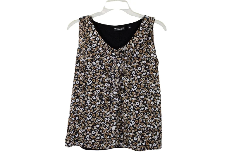 7th Avenue New York & Co. Black Floral Tank | S loose fit tank