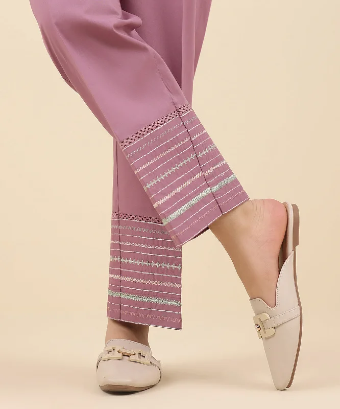 Embroidered Cambric Straight Pants Elegant Wool Trousers