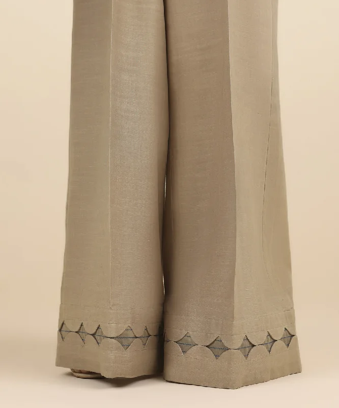 Solid Jacquard Flared Pants Formal Slim Pants