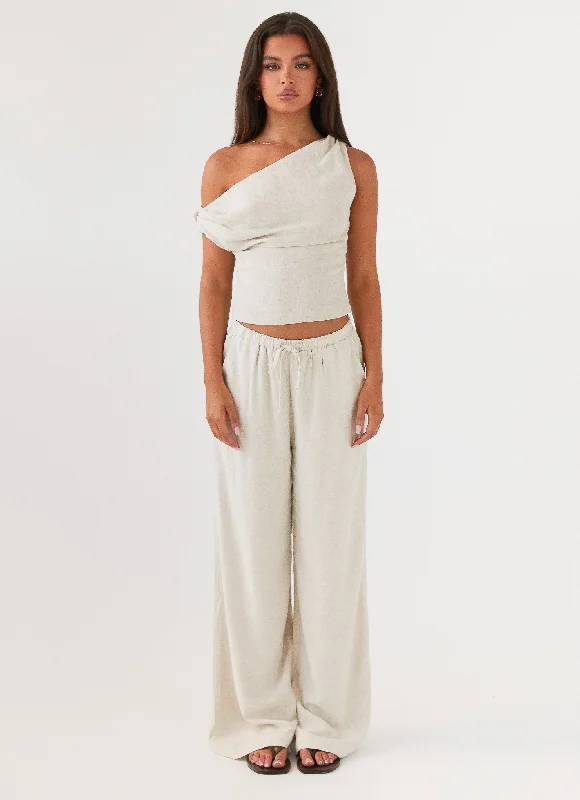Fresh Face Linen Pants - Oatmeal Slim-Fit Khaki Pants