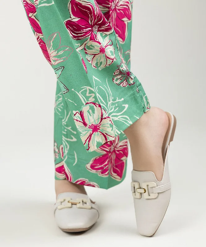 Printed Linen Straight Pants Comfy Zip-Up Pants