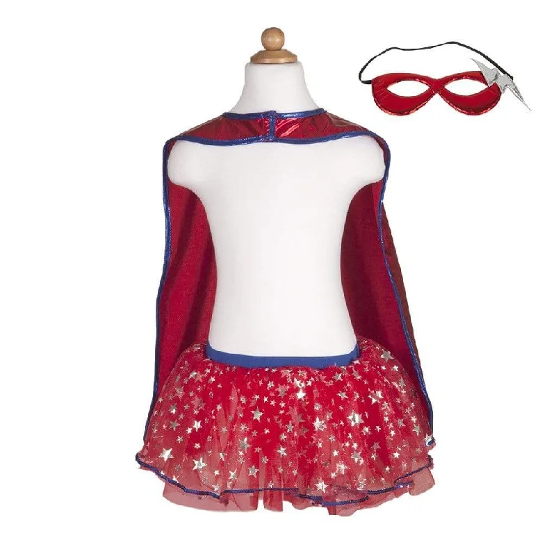 Great Pretenders Superhero Tutu Skirt, Cape & Mask Play Costume Set – Red & Blue modal blend skirt Great Pretenders Superhero Tutu Skirt, Cape & Mask Play Costume Set – Red & Blue modal blend skirt
