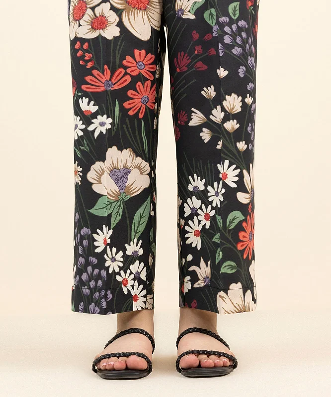 Printed Cambric Straight Pants Slim-Fit Khaki Pants