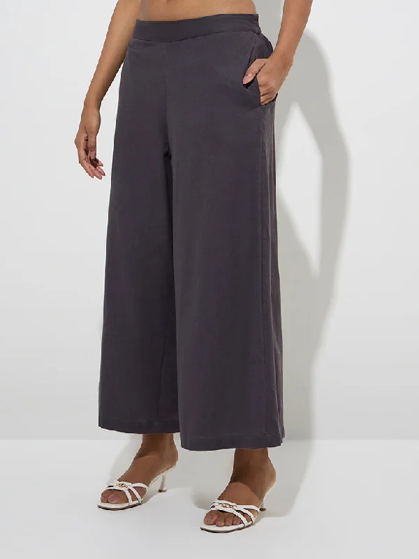 Utsa Charcoal Solid Cotton-Blend Ethnic Pants Fashionable Button-Up Pants