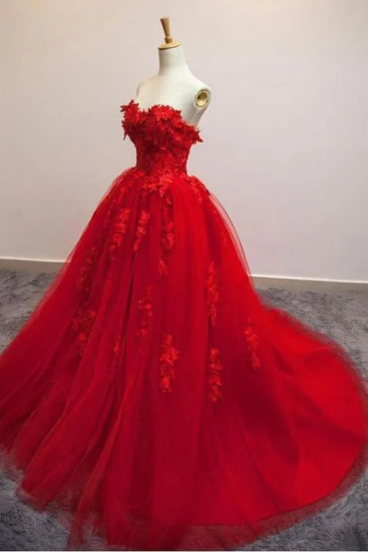 Sexy Red Sweetheart Strapless Ball Gown Applique Tulle Long Prom Dress Party Dresses Tunics Sophisticated sleek Sexy Red Sweetheart Strapless Ball Gown Applique Tulle Long Prom Dress Party Dresses Tunics Sophisticated sleek