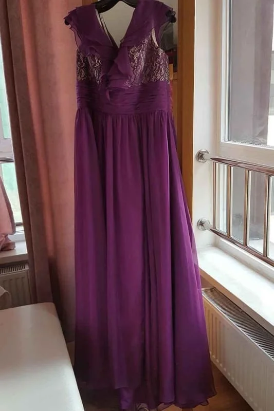 A-line Purple Cap Sleeves Floor-length Split Ruffles Chiffon Prom Dress Party Dresses Tunics Practical durable A-line Purple Cap Sleeves Floor-length Split Ruffles Chiffon Prom Dress Party Dresses Tunics Practical durable
