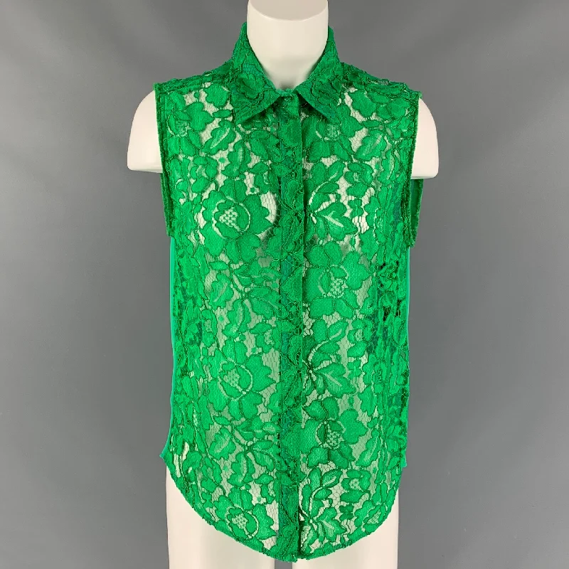 SANDRO Size 2 Green Rayon & Polyamide Lace Skirt silk skirt lustrous