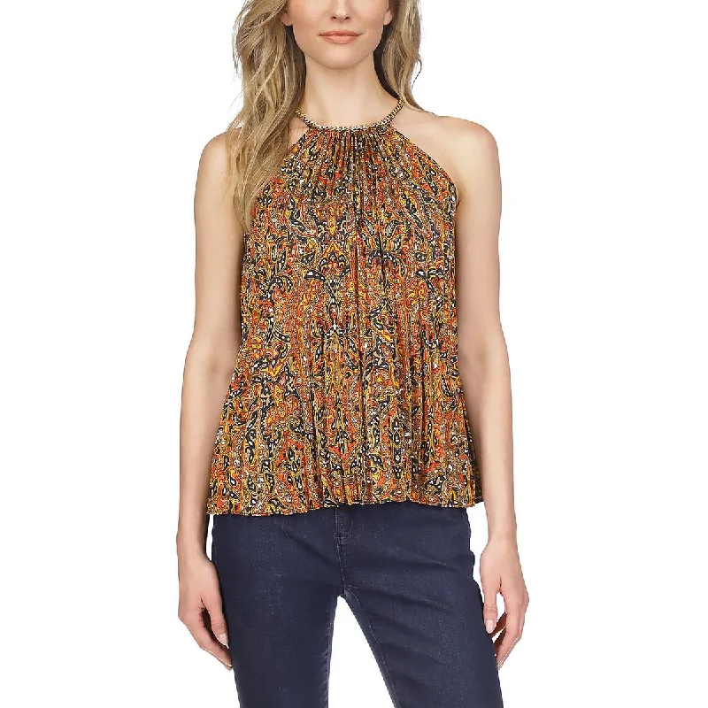 MICHAEL Michael Kors Womens Chain Pleated Tank Top baby blue tank