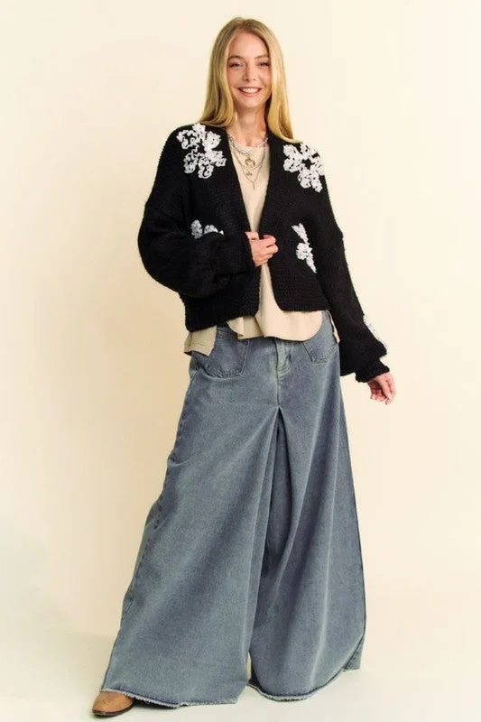 Blue Zone Planet | Davi & Dani Floral Applique Open Front Dropped Shoulder Cardigan Jersey Fabric Tulle Fabric Batik Fabric Blue Zone Planet | Davi & Dani Floral Applique Open Front Dropped Shoulder Cardigan Jersey Fabric Tulle Fabric Batik Fabric