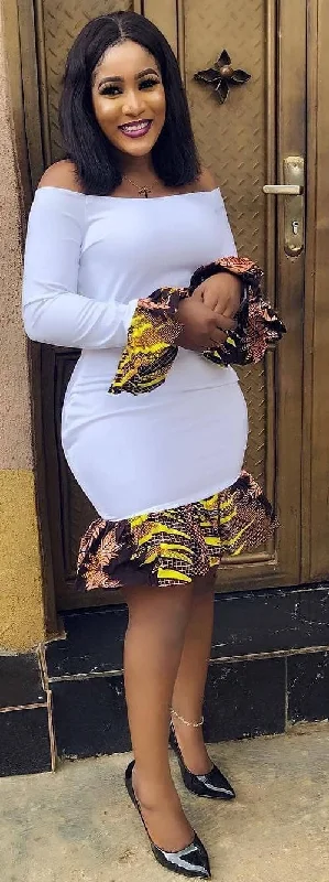 Women's African Clothing. Off the Shoulder Ankara Short Gown. African Print Dress. White Stretch. African Party Dress. Wedding Guest Dress. Sequined Elegant Party Women's African Clothing. Off the Shoulder Ankara Short Gown. African Print Dress. White Stretch. African Party Dress. Wedding Guest Dress. Sequined Elegant Party