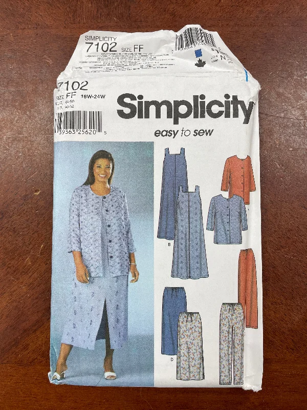 2002 Simplicity 7102 Pattern - Women's Dress, Jacket, Skirt Pants FACTORY FOLDED Knit Fabric Woven Fabric Fleece Fabric