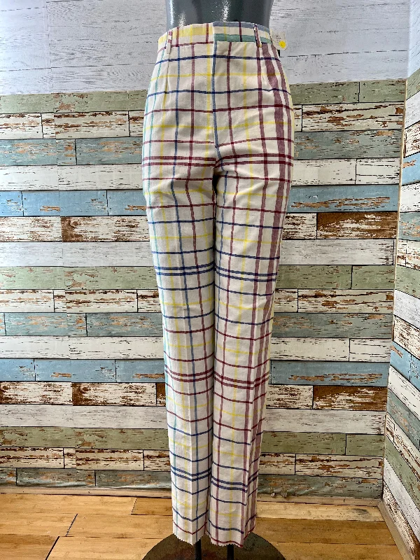 70’s Tartan Cotton Multicolored Pants Formal Linen Trousers