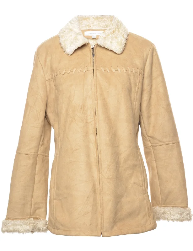 Light Brown Shearling Lined Zip-Front Jacket - M Zippered Front Buttoned Front Snap Front Light Brown Shearling Lined Zip-Front Jacket - M Zippered Front Buttoned Front Snap Front