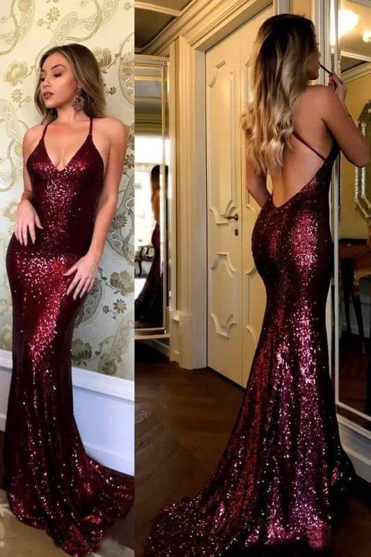 Exquisite Fascinating Attractive Sparkling Burgundy Sequins Mermaid V-neck Sweep Train Party Dress Prom Gown Tunics Fashionable trendy Exquisite Fascinating Attractive Sparkling Burgundy Sequins Mermaid V-neck Sweep Train Party Dress Prom Gown Tunics Fashionable trendy
