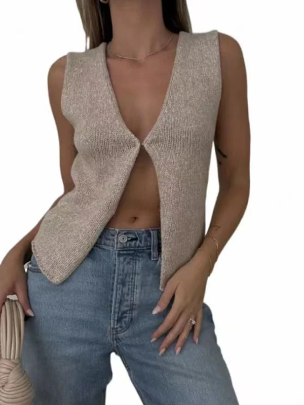 Blue Zone Planet | Deep V Sleeveless Hot Girl Knitted Top Cardigan Terry Terry Cloth Terry Knit Blue Zone Planet | Deep V Sleeveless Hot Girl Knitted Top Cardigan Terry Terry Cloth Terry Knit