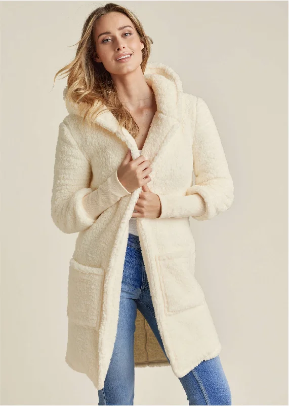 Cozy Sherpa Hooded Jacket  - Beige Quilted Jacket Puffer Jacket Insulated Jacket