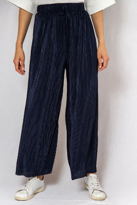 Navy Loose Pleated Pants Relaxed Casual Leggings