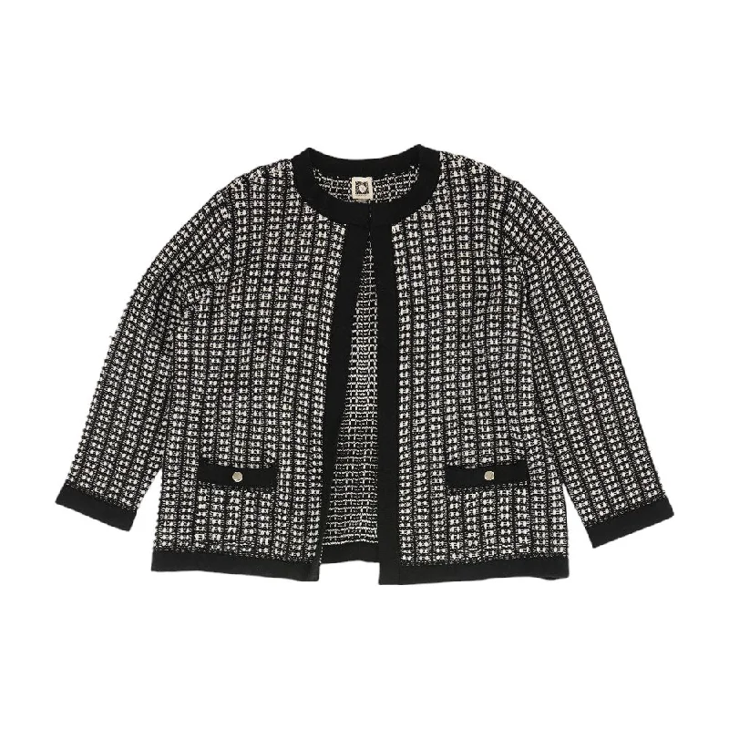 Black Embroidery Detail Cardigan Sweater Iron Safe Non-Iron Wrinkle Free