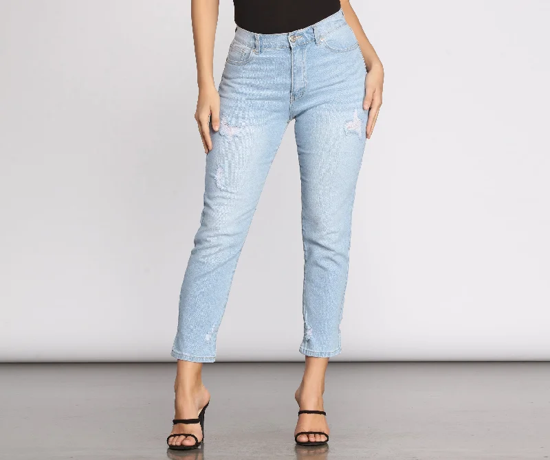 High Rise Light Wash Denim Pants Classic Stretch Pants