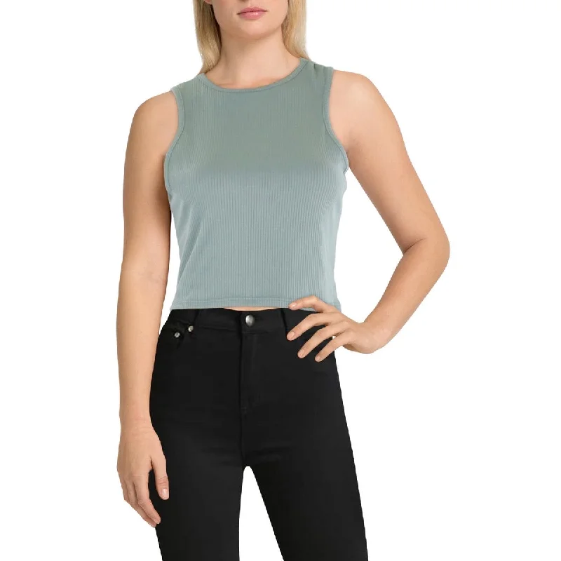 Discreet Womens Ribbed Crewneck Tank Top grey tank top
