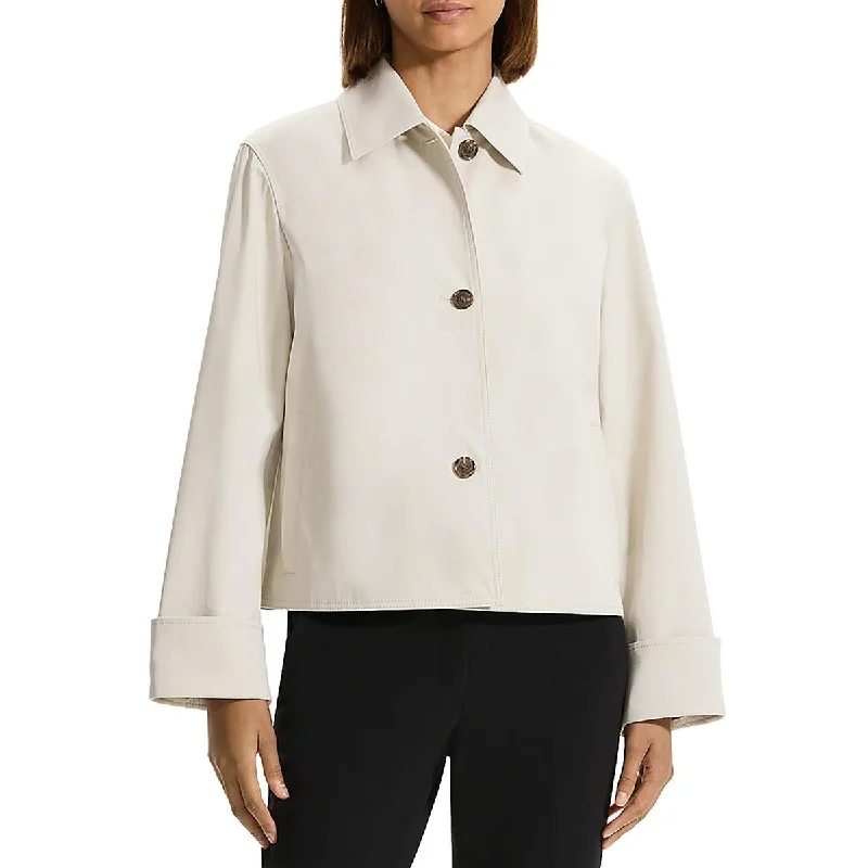 Theory Womens Collar Cotton Shirt Jacket Knit Jacket Woven Jacket Fleece Jacket