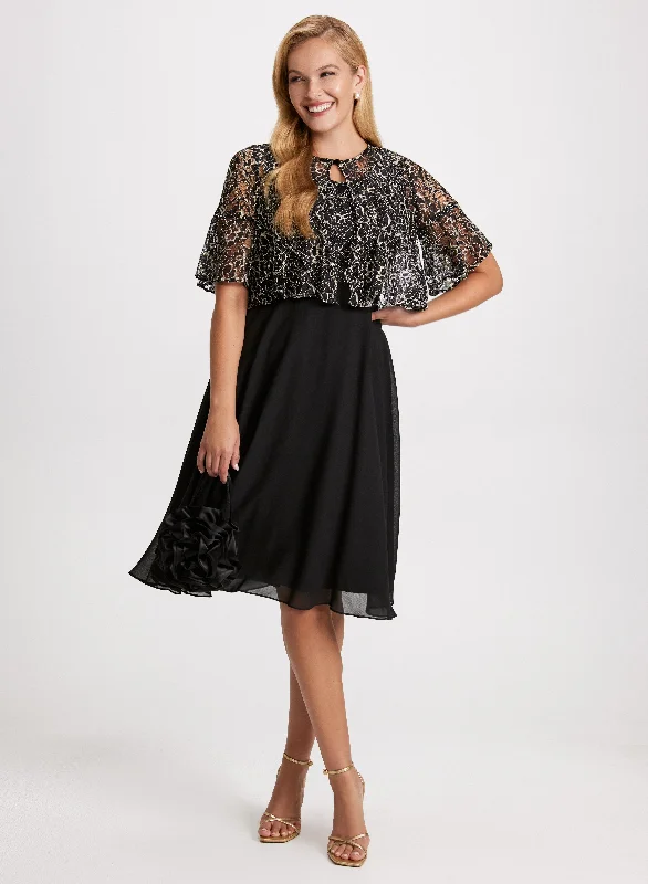 Metallic Embroidered Dress & Jacket Set Chenille Fabric Brocade Fabric Lace Fabric