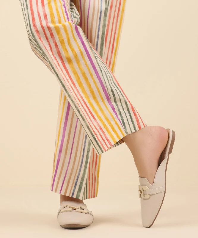Printed Cambric Straight Pants Soft Cotton Pants