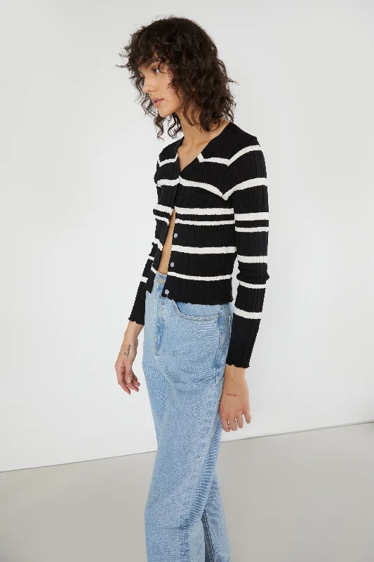 RIB-KNIT STRIPED CARDIGAN Lightweight Heavyweight Midweight