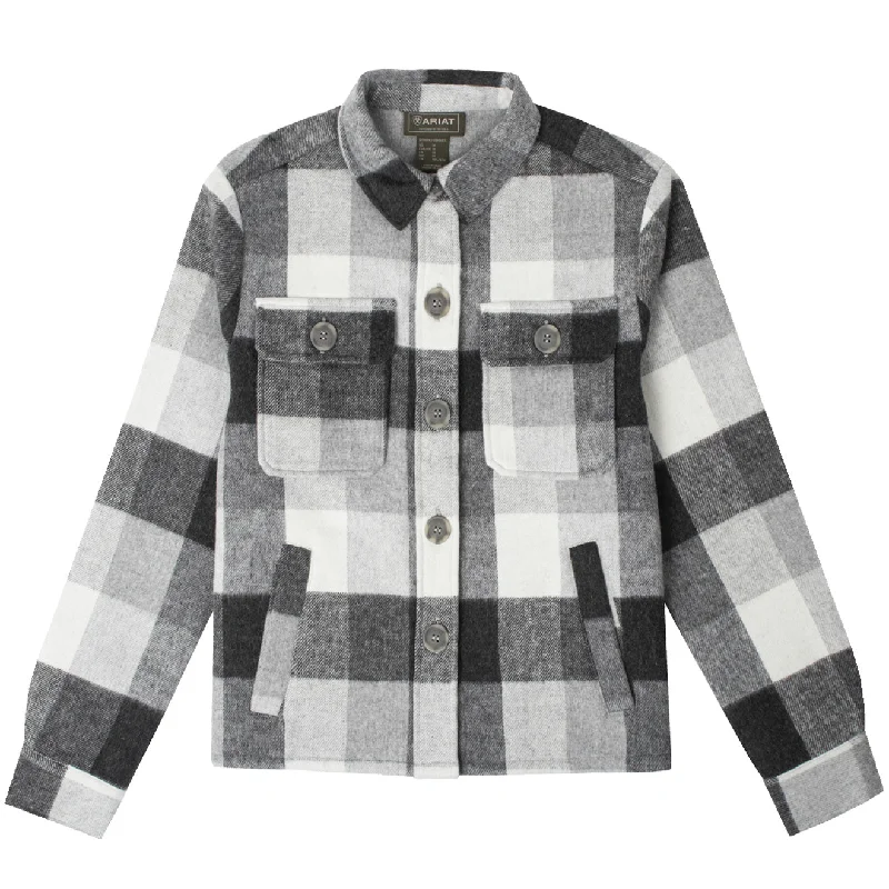 Ariat Womens Ashford Shirt Jacket Heather Grey Plaid Belted Jacket Elasticated Jacket Padded Jacket Ariat Womens Ashford Shirt Jacket Heather Grey Plaid Belted Jacket Elasticated Jacket Padded Jacket