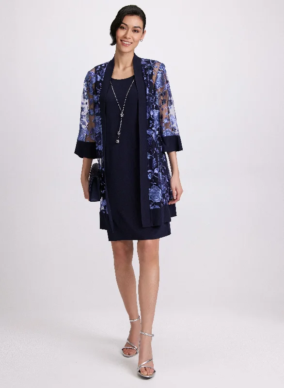 Floral Embroidered Jacket & Dress Set Print Jacket Jacquard Jacket Patchwork Jacket