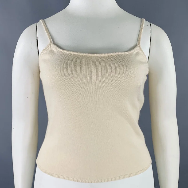 FRETTE Size L Cream Silk Cashmere Tank Casual Top v-neck tank top