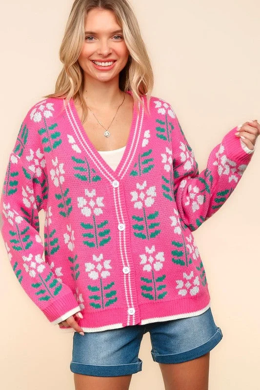 Haptics Full Size Floral Jacquard V-Neck Button Up Cardigan Cotton Fabric Linen Fabric Terry Fabric Haptics Full Size Floral Jacquard V-Neck Button Up Cardigan Cotton Fabric Linen Fabric Terry Fabric