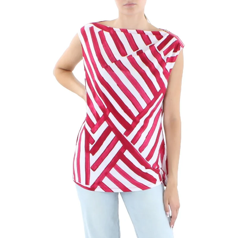 DKNY Womens Boat Neck Stripe Tank Top cold shoulder tank
